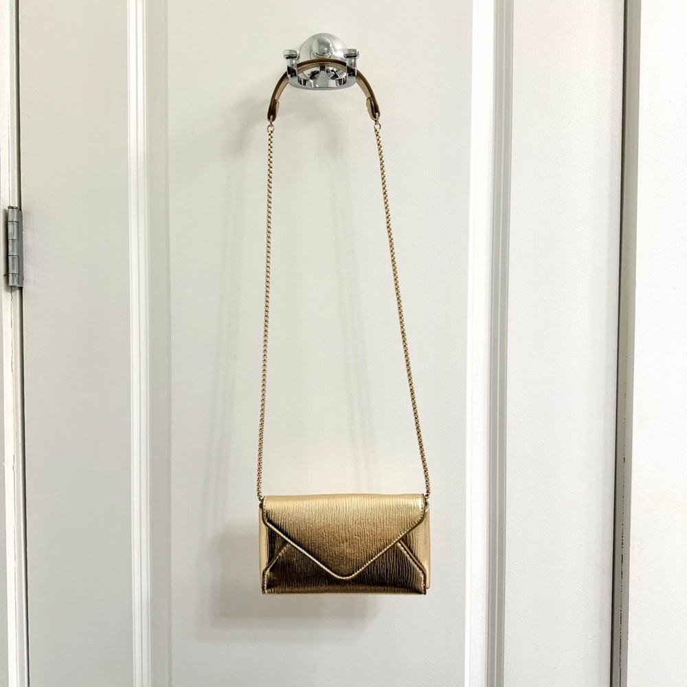ZARA Gold envelope crossbody clutch with chain